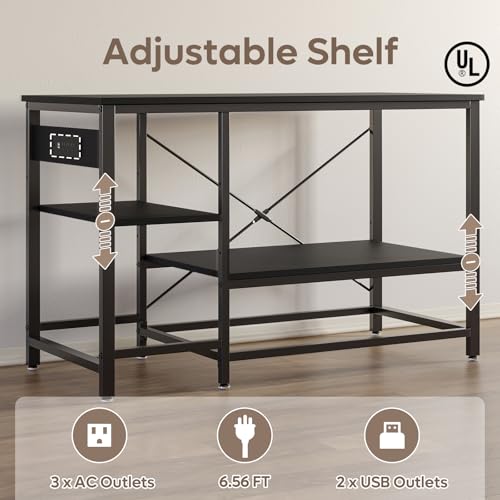 Bestier 55 Gallon Fish Tank Stand with Power Outlet, 49x13 Metal Aquarium Stand with Filter Storage, 6-Leg Long Reptile Tank Stand with 3-Tier Adjustable Storage Shelves, 700LBS Capacity, Black Oak - color: Black, size: 55 Gallon