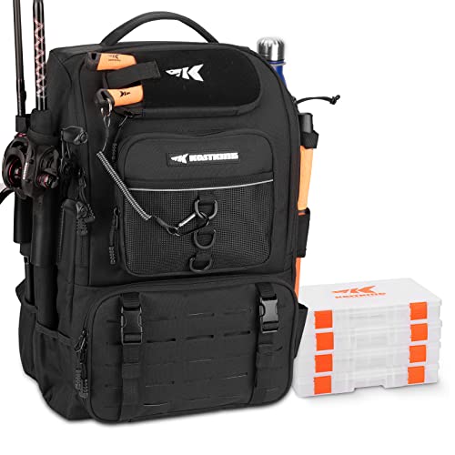 KastKing KarryAll Fishing Tackle Backpack with Rod Holder 4 Tackle Boxes,40/26L Tackle Bag Storage Fishing Gear and Equipment - color: A: Large (40 L) - Black
