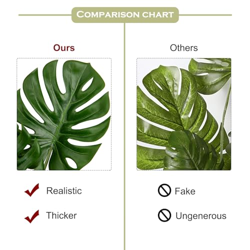 3 Pack Artificial Monstera Leaves with Long Stem for Vase - Fake Tropical Plants Palm Leaves Realistic Philo Turtle Leaves for Home Wedding Party Decor