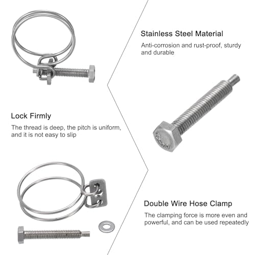 uxcell 10Pcs Double Wire Hose Clamp, 32-36mm Adjustable Stainless Steel Wire Hose Clips with M6 Bolt for Dust Collection Hose, Pump Hose Pipe - size: 32-36mm