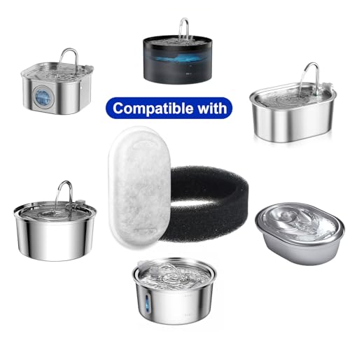 Cat Water Fountain Filter Replacement 24 Pack Filters & Sponges for 67oz/2L & 108oz/3.2L Stainless Steel Pet Water Fountain Filters (12 Filters & 12 Sponges)