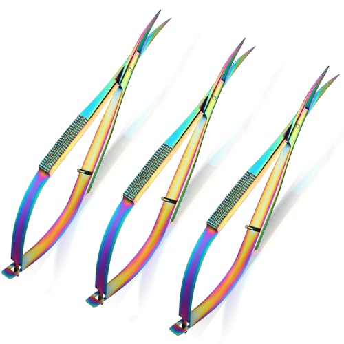 Lasnten 3 Pack Curved Stainless Steel Spring Squeeze Embroidery Scissors Eyebow Grooming Trimming Scissors Thread Snips Clippers Also for Applique, Fabric, Knitting, Sewing, Arts & Craft (Multicolor) - color: Multicolor