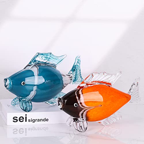 LCCCK Large Glass Fish Statue, Hand Blown Glass Sea Life Figurines, Coastal Decor for Home,Tropical Fish Ornaments Collectible Figurines, Coffee Table, Shelf, Office, Bathroom Decoration Nautical Art - color: E/1