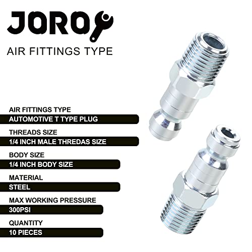 1/4 Air Hose Fittings, Automotive T-Type Plug, 1/4 Inch Male NPT Threads Size, Steel Material, 300 PSI Max Working Pressure, 10 Pieces Air Compressor Accessories Set - size: 1/4 MNPT PLUG