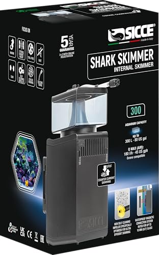 Sicce Shark Nano Protein Skimmer 300 up to 80 Gallon Saltwater Aquariums | Ultra Quiet Pump, Adjustable, Compact, Small Aquarium Marine Reef Tank