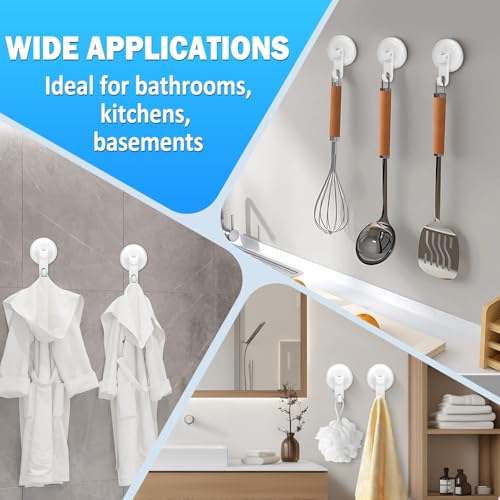 TACGEA Suction Cup Hooks for Shower, Powerful Vacuum Shower Hook for Towel, Robe, Loofah - Reuseable and Removeable Bathroom Hook, White, 6 Pack - color: White, size: 6 Pack