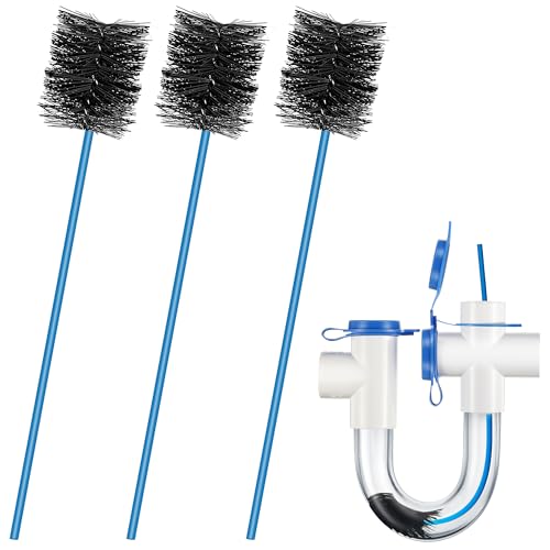 3 Pcs Condensate Trap Flexible Drain Brush, 16 Inch AC Drain Line Cleaning Brush for AC & HAVC Condensate P Trap, Blue