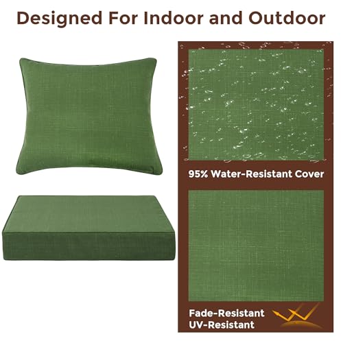 FUNHOME Outdoor Seat Cushion Set 24 x 24 x 4 Inch,Water Resistant Outdoor Chair Cushions for Patio Furniture,Thick Deep Seating Pads for Outside Chair Sofa Couch, Moss Green - color: Moss Green
