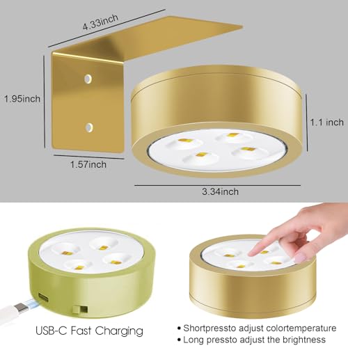 Picture Lights for Wall, 3 Lighting Modes Magnetic Art Display Light,Rechargeable Battery Operated Led Painting Light with Remote Control Dimmable & Timer,3Pack Gold - color: Gold, size: 3 Pack