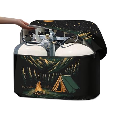 Camping Under The Stars Camper Propane Tank Cover Polyester Waterproof RV Propane Tank Cover Machine Washable Easy to Install - color: Camping Under The Stars, size: Small-Double 20LB
