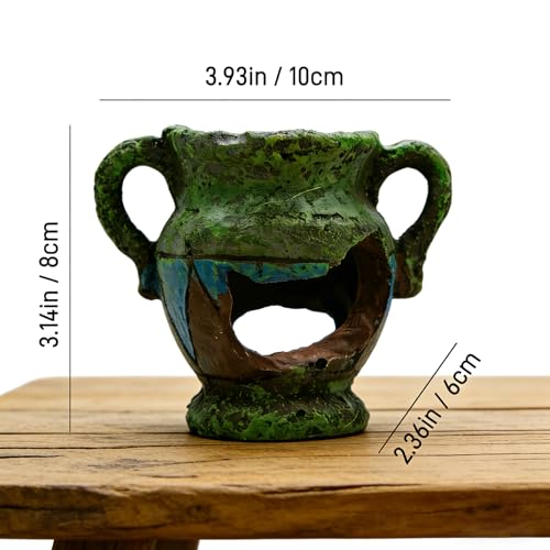 Fish Tank Decorations, Resin Aquarium Ornaments, Pottery Jar Shaped Fish Tank Accessories, Brown Fish Cave Hideout for Betta Shrimp Spawning & Playing (4 inch, Single Pottery Jar Shape)