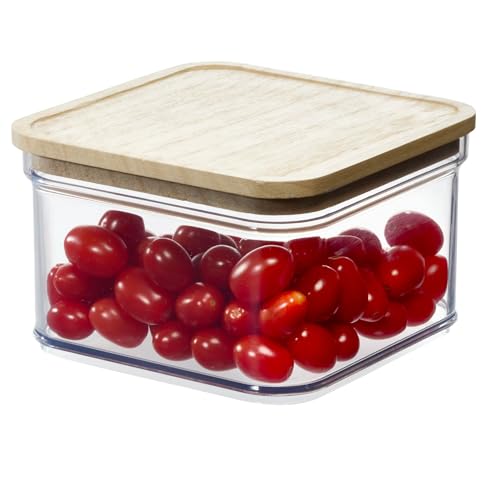 iDesign Recycled Plastic Crisp Storage Bin with Lid, The Rosanna Pansino Collection – 6.53” L x 6.53” W x 3.96” H, Clear Bin with Natural Wood Lid - size: Small