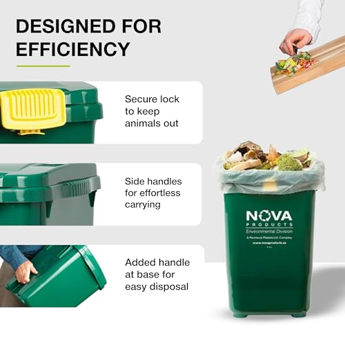 Nova Products 7 Gallon (32L) Multi-Purpose Storage Bin with Lid | Compact HDPE Container for Organic Waste, Pet Food, Road Salt | Easy to Clean Design with Side & Bottom Handles | Indoor&Outdoor Use