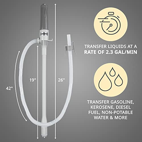 Automatic Fuel Transfer Pump - 3X More Powerful D Battery Powered, Extra Long Hose Fits All Size Cans, Portable Liquid Pump Transfers Gasoline, Water & More at 2.6 Gal/Minute