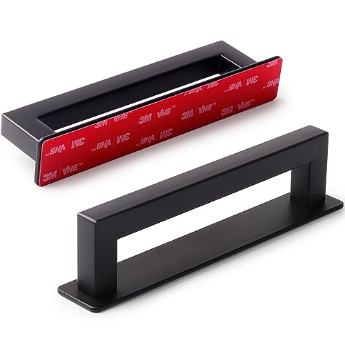 RVPEKUPE 2-Pack Adhesive Cabinet Handles Stick On Handle Self Stick Drawer Pulls No Drill Cabinet Pulls for Cabinet Closet Glass Sliding Shower Door Handle - 6", Black - size: Overall Length 6"