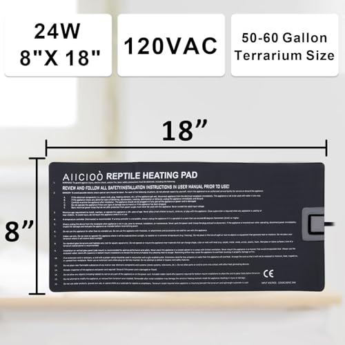 Aiicioo Under Tank Heater Thermostat - Reptile Heating Pad with Temperature Control Reptile Heat Mat for Combo Set for Hermit Crab Lizard Terrarium 24W - size: 8" X 18"(24W) with Thermostat