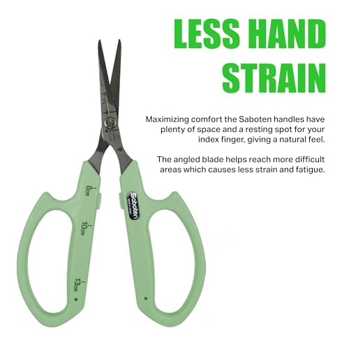 Saboten Stainless Steel Angled Blade Trimming Scissors Green PT-13 160mm Precision Gardening Bonsai and Floral Shears Made in Japan - color: Green, size: Stainless Steel Angled Blade