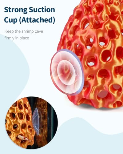 Uniclife Shrimp Cave, Shrimp Hides for Aquarium, Realistic Plastic Aquarium Coral Rock Decorations with Suction Cup, Betta Hideout Tank Accessories for Fish Tank Decor, Red-to-Yellow Gradient - color: Red-to-yellow Gradient