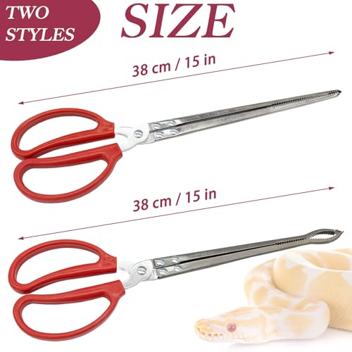 2 Pcs Snake Feeding Tongs 15 Inch Extra Long Stainless Steel Reptile Feeding Tongs, Curved Mouth & Straight Mouth for Ball Python, Fish Aquariums, Reptiles Snakes, Tank Accessories Terrarium Supplies