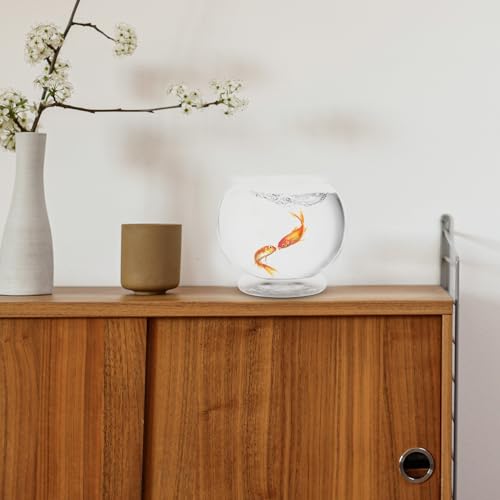 POPETPOP 7.08 Inch Plastic Fish Bowl Small Round Desktop Fish Tank Aquarium Clear Shatterproof Bowl for Home Office Decoration