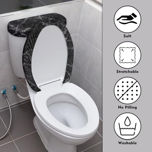 Bathroom Toilet Tank Lid Cover and Toilet Seat Lid Cover 2 Pcs Set, Easy to Clean Toilet Mat Protective Cover Home Indoor Bathroom Decoration Universal Fits, Black Marble - color: Black Marble