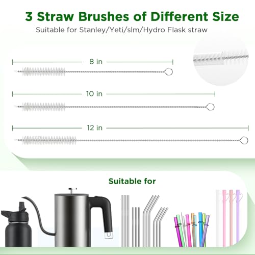 OUTXE 6 Pack Bottle Brush Set, 5-in-1 Water Bottle Cleaner Brush, 14" Long Handle Bottle Cleaning Brush, 3 Straw Brush, Removable Nipple Detail Brush for Cup Lid Gap, with Replecement Sponge - color: Green, size: 6 Pack