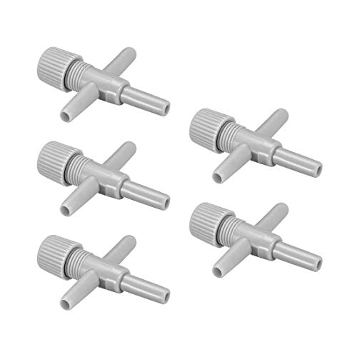 uxcell Aquarium Air Valve Cross Shaped 3 Way Air Pump Control Valves for Fish Tank Plastic Gray 5Pcs