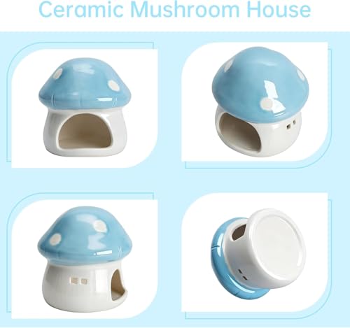 Aquarium Mushroom House Decorations, Ceramic Fish Tank Hideout Landscaping, Small Fish Hideaway Spawning Cave Decor for Shrimp Goldfish (Blue) - color: Blue