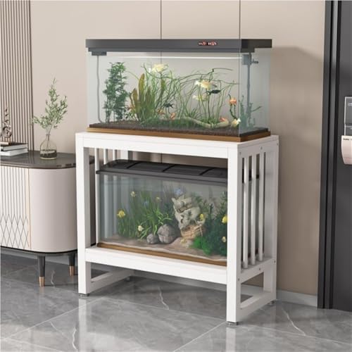 Double-layer Fish Tank Stand, Aquarium Stand with Metal Frame, Modern and Minimalist Storage Shelves, Fish Tank with Stand Use in Home, Office and Restaurant(White,60cm-23.6in) - color: White, size: 60cm-23.6in