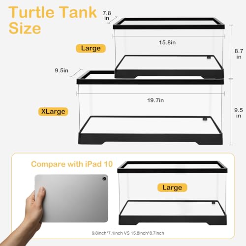 Large Turtle Tank Kit,All in One Red Eared Slider Aquarium,PC Aquatic for Baby Tortoise,Fishes and Amphibians, Includes Silent Filter,Filter Plates,UVB Lamp,Bulb,Plants,Stone,Basking Platform - size: Large(15.8*7.8*8.7inch)