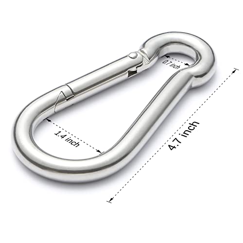 sprookber Stainless Steel Spring Snap Hook Carabiner - 304 Stainless Steel Caribeener Clips, Set of 6 - size: 4.7 Inch