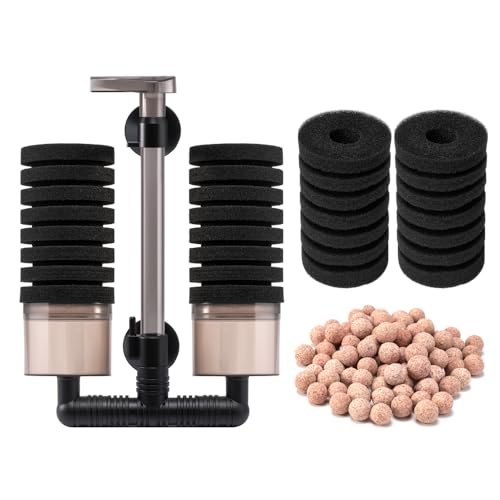 DaToo Aquarium Sponge Filter Fish Tank Foam Filter Quiet Submersible Bio Sponge Filter with 2 Spare Sponges and 1 Bag of Bio Ceramic Media Balls (DT-200A) - size: DT-200A (15 to 55 gallons)