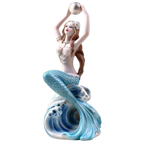 Rayberro 7.48" Mermaid Figurine Resin Mermaid Sculpture Mediterranean Princess Statue Home Office Desktop Ornaments Bookshelf Decor Mermaid Collectible Crafts Fish Tank Aquarium Decoration - color: Blue Hold Pearl