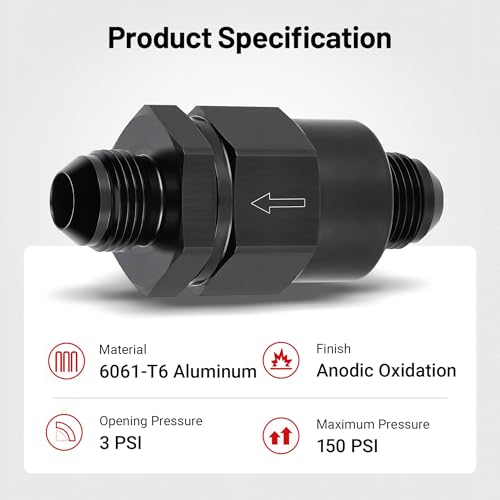 EVIL ENERGY 8AN Male Non Return One Way Check Valve Fitting Aluminum Black - size: 8AN(3/4-16 UNF)
