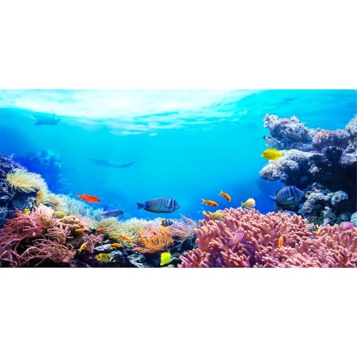 AWERT 24x12 inches Underwater Aquarium Background Colorful Coral Tropical Fish Undersea World Fish Tank Background Vinyl - size: 24x12in/60x30cm