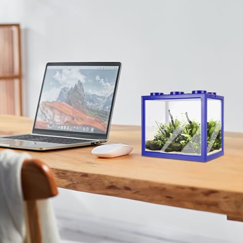 QTLCOHD 4 Pack Small Betta Fish Tank, 0.6 Gallon Mini Aquarium Tank, Blue Stackable Fish Bowl, Acrylic Tiny Cube Tank for Beta Fish Sea Monkeys Shrimp Snails - color: blue