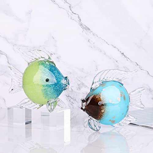 Large Glass Fish Figurines Hand Blown Glass Fish Statue and Sculpture Home Decor, Murano Animal Tropical Sea Glass Paperweights for Desk, Glass Aquarium Coastal Beach Decorative (Light Blue) - color: Light Blue