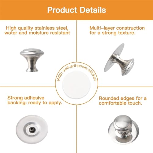 MOROBOR Stainless Steel Drawer Knobs, 8pcs Self-Stick Cabinet Pulls, 1.18Inch Adhesive Sliding Door Handle with Mounting Screws for Glass Cabinet Cupboard Drawer (Brushed Silver) - color: Brushed Silver, size: 1.18Inch