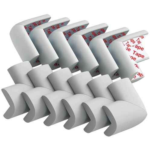 12 Pack Corner Protector Baby Proofing Corners and Edge Guards, Soft Safety Pre-Taped Rubber Foam Furniture Bumper for Fireplace, Table, Stair, Cabinet (Gray) - color: Gray