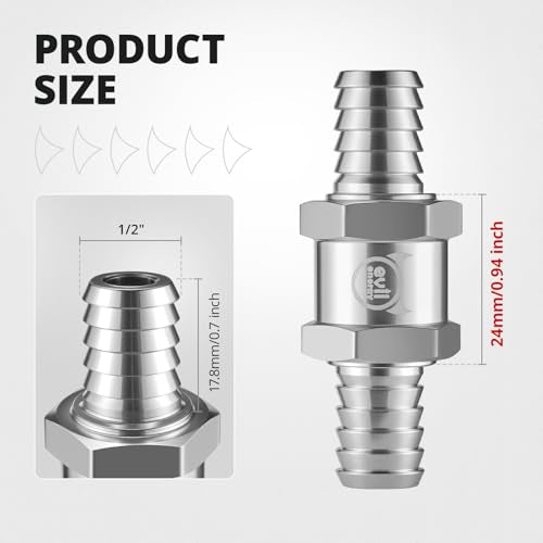 EVIL ENERGY 1/2" Fuel Check Valve One Way Inline Non Return Diesel Gasoline Silver (12mm OD,2PCS) - color: Silver, size: 1/2
