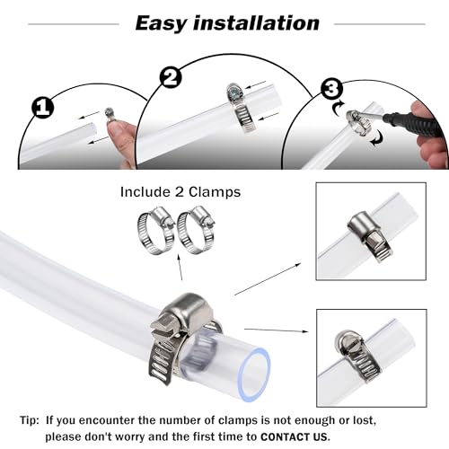 DAVCO 1/2" ID - 100 ft Clear Vinyl Tubing with 2 Stainless Clamps, Low Pressure Flexible PVC Tube, Heavy Duty UV Chemical Resistant Lightweight Plastic Vinyl Hose, BPA Free and Non Toxic - size: 1/2"ID, style: 100 Feet