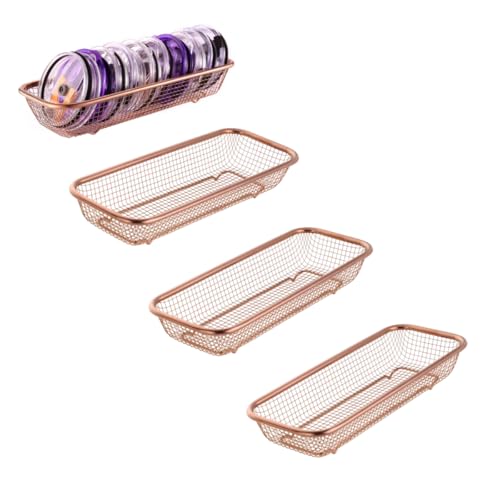 4Pack Stainless Steel Tumbler Cup Lid Organizer Inside Cabinet, Mason Jar Lid Holder, Rectangular Basket for Storage of Silverware, Chopsticks, straws and Utensils, Rosegold - style: RoseGoldModern-4pack