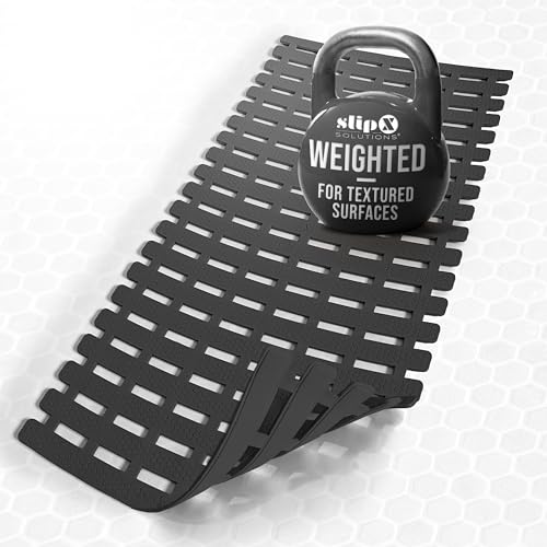 SlipX Solutions Weighted Non Slip Bath Mat for Textured Tub & Shower Surfaces, Patent Pending, Anti Slip Bathtub Safety Without Suction Cups, Doesn’t Float, Works on Tile & Stone 31” x 15”, Black - color: Black