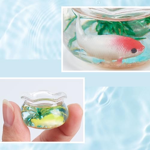SUNNYCLUE 5Pcs 5 Styles Miniature Fish Tank Fish Bowl Plastic Simulated Round Goldfishes Grass Bowls Tanks Mini Display Decorations Accessories for Desktops Garden Scene Decors DIY Crafts Adults