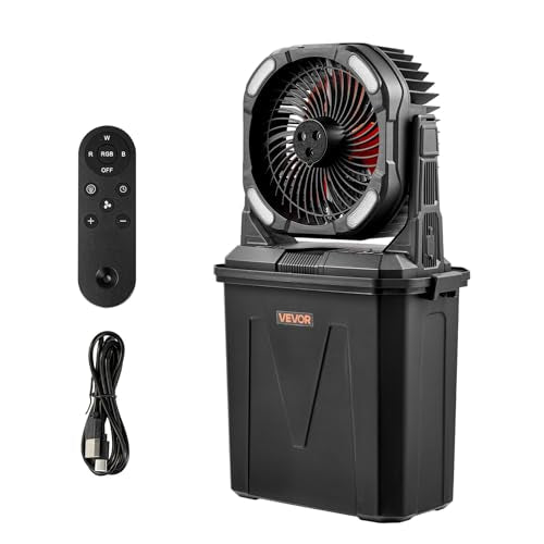 VEVOR Misting Fan, More than 2700RPM Motor Mister Fan, Mister Cooling Fans with 2.38 gal Water Tank, 10000mAh Battery, 4-Speed Wind & 5 Lighting Modes, Water Cooling Fans for Indoor, Outdoor, Patio