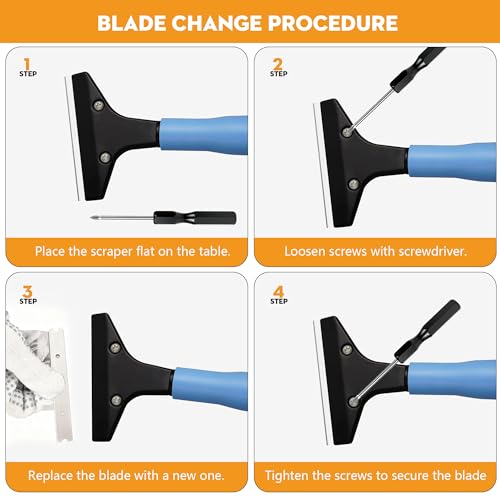 Heavy-Duty Floor Scraper with Long Handle (37''-51.5''), 4-Inch Metal Scraper Cleaning Tool, Comes with 10 Blades, Suitable for Cleaning Walls, Glass, Adhesives, Chewing Gum, and Ceilings - size: 51.5in