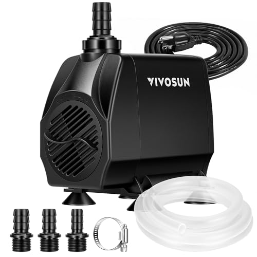 VIVOSUN 1050 GPH 100W Submersible Water Pump, Quiet Fountain Pump With 13.1 ft Head Lift, 6.6 ft Power Cord, 3 Nozzles, Tubing, & 2 Clamps, For Fish Tank, Pond, Aquarium, Hydroponics - size: 1050 GPH With Tubing