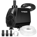 VIVOSUN 1050 GPH 100W Submersible Water Pump, Quiet Fountain Pump With 13.1 ft Head Lift, 6.6 ft Power Cord, 3 Nozzles, Tubing, & 2 Clamps, For Fish Tank, Pond, Aquarium, Hydroponics - size: 1050 GPH With Tubing
