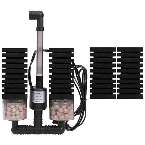 AQUANEAT Aquarium Electric Sponge Filter for Fish Tank, with Pump, with 2 Extra Sponges, Large up to 55Gal - size: Large
