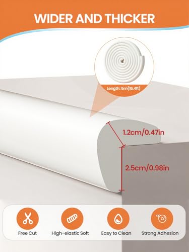 Baby Proof Edge Corner Protector, 16.4FT 0.47''Th L-Shape Furniture Corner & Edge Safety Bumper with 10 Corners, Pre-Taped, Soft NBR Rubber Foam Desk Edge Cushion Wall Corner Protector(White-gray) - color: White, size: 0.47''Th (16.4ft)